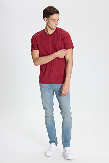 AC&Co / Altınyıldız Classics Cotton Slim Fit Slim Fit Crew Neck Claret Red T-Shirt