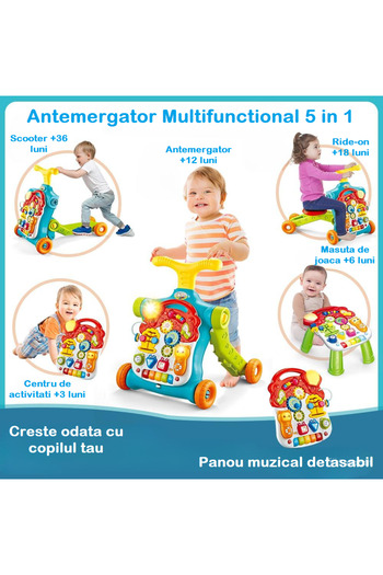 indiggo Antemergator Multifunctional 5in1 Trotineta, Scuter, Centru Activitati, Panou, Gogolittlebaby, Blue