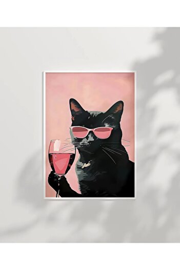 VOGLOO Frameless Poster Pink Goblet Black Cat