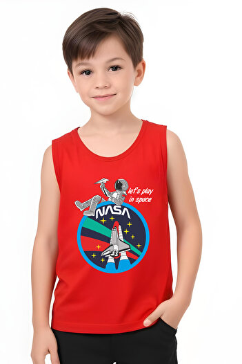 FYK KİDS Boy's Printed Zero Sleeve Astranot Top-Bottom Suit