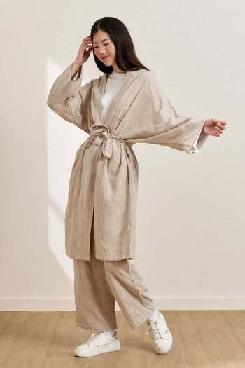 Ceylan Otantik Mink Scalloped Muslin Long Kimono