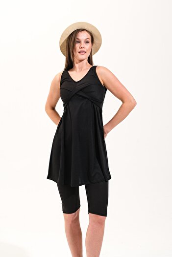 Plistre 2257_Women's 2-Piece Suit with Leggings Crisscross Band Suspender Dress Sea/Pool Swimsuit