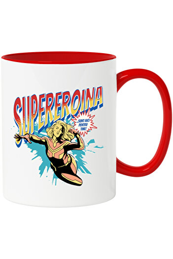 StoryGift Romania Super Heroine Mug, Superhero I'm Here For You, 330ml, Ceramic with Red Handle, With ,STG