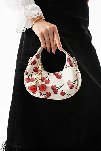 mèche atelier since 2024 Valeria Women's Hand and Shoulder Bag with Cherry Charm Gift Cherry Pattern