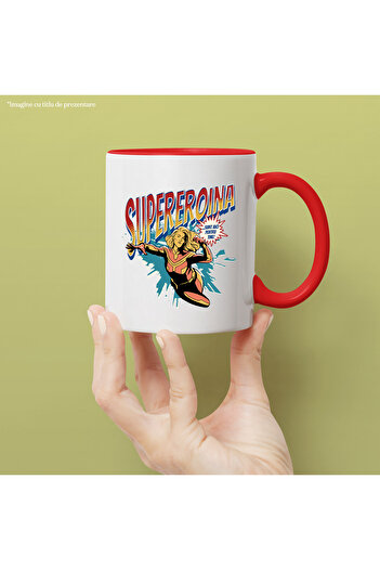 StoryGift Romania Super Heroine Mug, Superhero I'm Here For You, 330ml, Ceramic with Red Handle, With ,STG