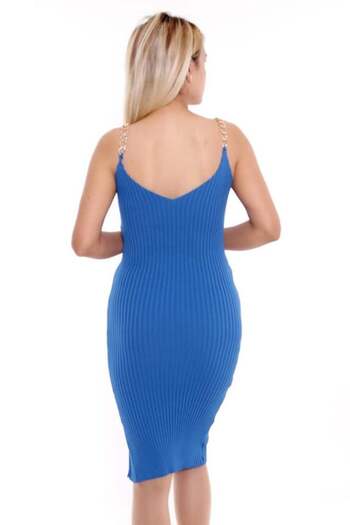 FashionForYou Rochie Sofy mulată, cu bretele din lanț, albastră