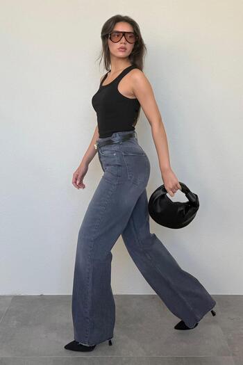 Madmext Smoked Palazzo High Waist Women's Jean Mg1494