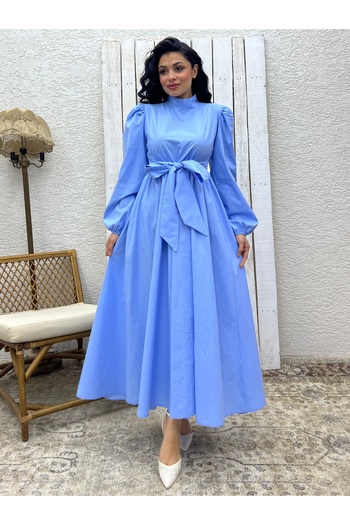 KÜÇÜĞÜM BUTİK Φόρεμα Hijab Baby Blue Big Bow Poplin Flared