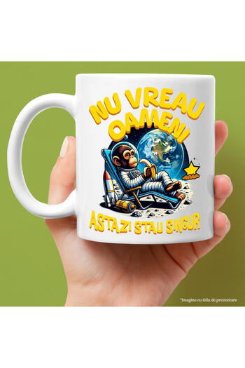 StoryGift Romania Space Monkey Mug On the Moon at the Beach, text I don't want people today I'm alone, With ,STG