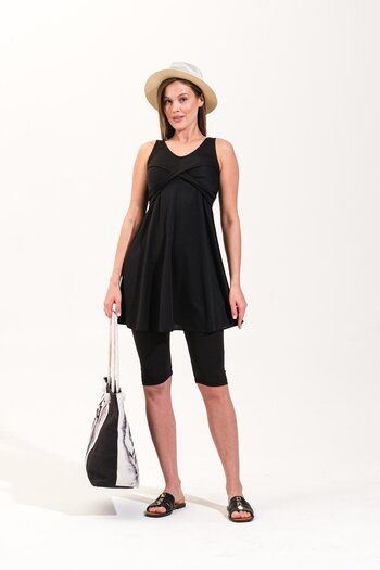 Plistre 2257_Women's 2-Piece Suit with Leggings Crisscross Band Suspender Dress Sea/Pool Swimsuit