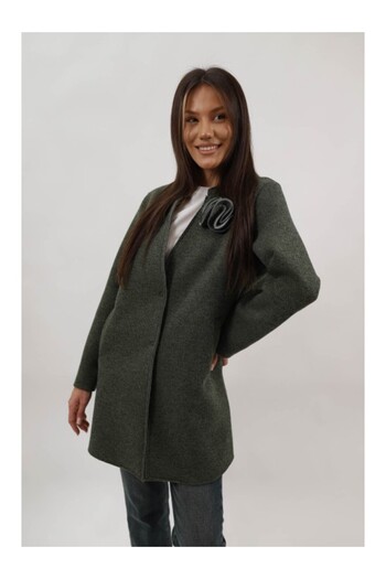 Lamiar FLOWER MIDI COAT WITH POCKET UNLINED AMADORA BUTTON CLOSURE ONE SIZE WAIST Khaki