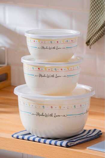 Santara Acar Made with Love Enamel 3-Piece Mixing Storage Bowl with Lid