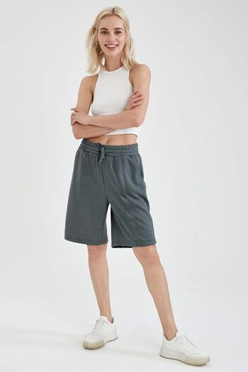 OXVİN 4' Comfort Label Lace-Up Oversize Long Women's Bermuda Shorts