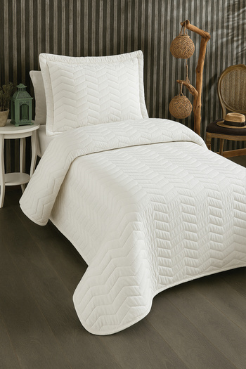 Teksev Silky Textured Modern and Simple Single Cream Bedspread Set