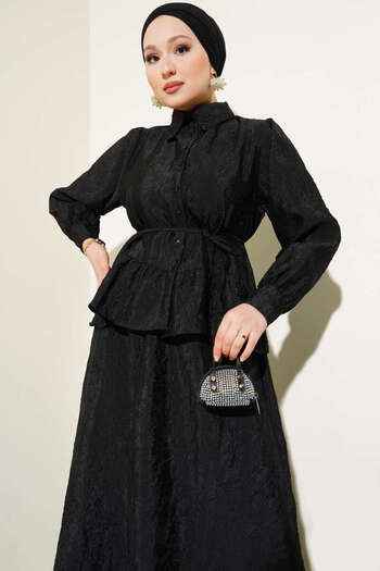 VOLT CLOTHİNG Women's Crinkle Textured Belted Skirt Suit