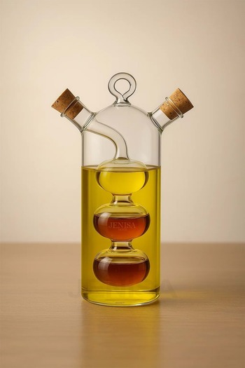 Jenisa Double Chamber Glass Premium Oil Pot & Vinegar Bowl -360Ml Elegant and Stylish Design