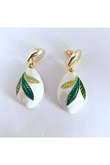 POKAK 316L Stainless Steel Leaf Ceramic Earrings