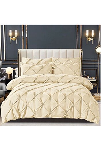 JOJO Double Bed Linen, Cotton With Pleats, 6 Pieces, Home, 230x250cm, Cream