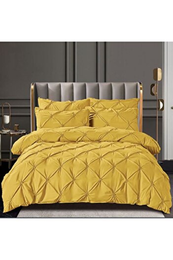JOJO Double Bed Linen, Cotton With Pleats, 6 Pieces, 230x250cm, Home, Mustard