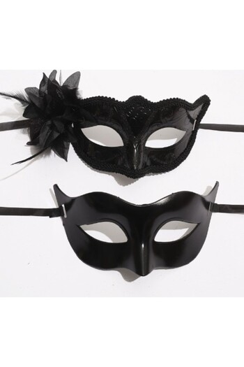 Flippy Set 2 Couple Masks, Flippy, for Carnival, Masquerade, Universal Size, Lateral Flower and Beads Model