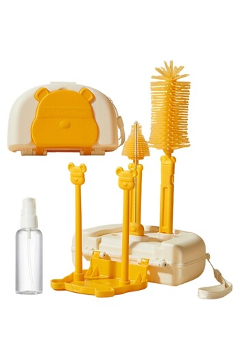Flippy Baby Bottle Washer/Dryer, Flippy, Portable, Silicone Brushes, Pacifiers, Bottles, Straws, Yellow
