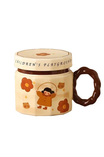 Flippy Ceramic Mug, Flippy, Coffee Mug, Tea Mug, Universal Mug, Unisex, Mug with Lid, Beige