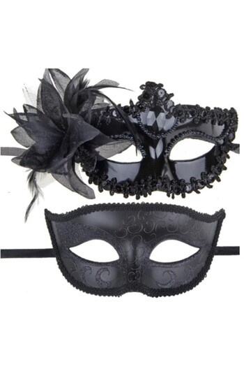Flippy Set 2 Couple Masks, Flippy, for Carnival, Masquerade Ball, Universal Size, Side Flower Model and Bea