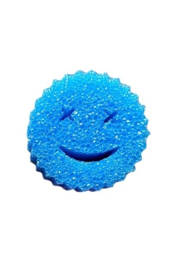 Flippy Dish Sponge, Flippy, Round, PU Sponge, Smiley Face Pattern, Two Sides, 10 x 4 cm, Blue/Yellow