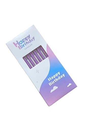 OEM Set of 6 Long Paraffin Candles, 10 x 0.5 cm, Happy Birthday, Purple