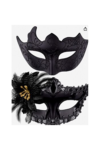Flippy Set 2 Masks for Couples, Flippy, for Carnival, Masquerade Ball, Universal Size, Side Flower and Bead