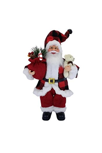 OEM Decorative Christmas Figurine, Santa Claus with Plush Bear, Plastic and Textile, 30x10x17 cm, White/Red