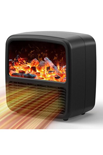 Flippy Mini Portable Heater with LCD Display, Fireplace Effect, 1500W, 2 Settings, Auto Shut-Off, 22