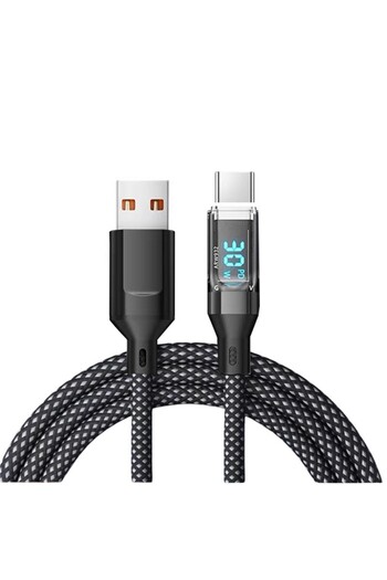 dalip Data Cable Type-C + USB, Super Fast Charging, 120 W, LED Digital Display, 1 m, Black