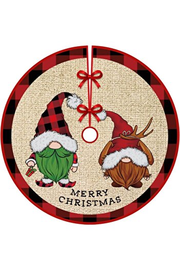 Flippy Christmas Tree Skirt, Flippy, Soft Fabric, with Ribbon Fasteners, Gnome Design, Multicolor, 90 cm Di