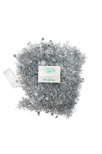 Flippy Christmas Garland with LED, Silver, Star Pattern, 2m x 5cm, PVC, Artificial,