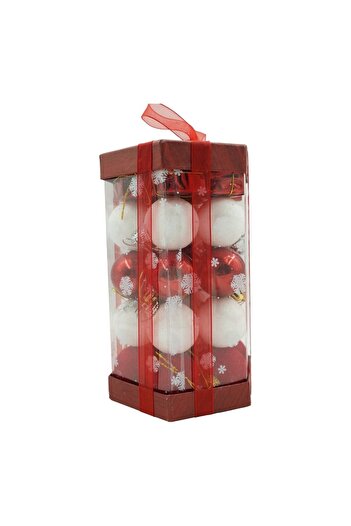Flippy Set de 35 ornamente de brad, Flippy, de tip Glob, Alb/Rosu, din polistiren, cu finisaj sclipitor