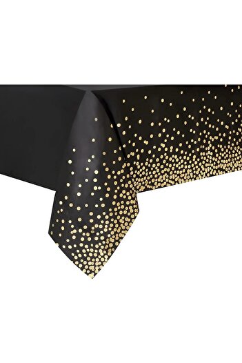 Flippy Tablecloth, Flippy, PEVA, Gold Polka Dot Print, 137 x 274 cm, Waterproof, Stain Resistant, Black