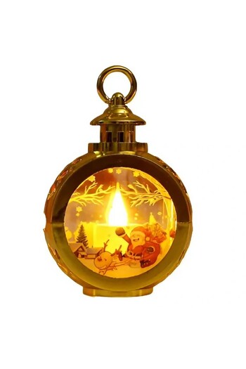 Flippy Christmas decoration lantern with glass, Santa Claus with sleigh, 13.5x9 cm, gold, battery operated