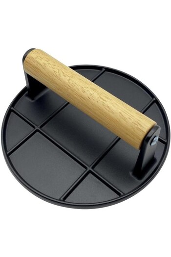 Flippy Manual Meat Press Flippy, Aluminum Alloy, Wooden Handle, Burger Press, Easy to Clean and Use, Round,