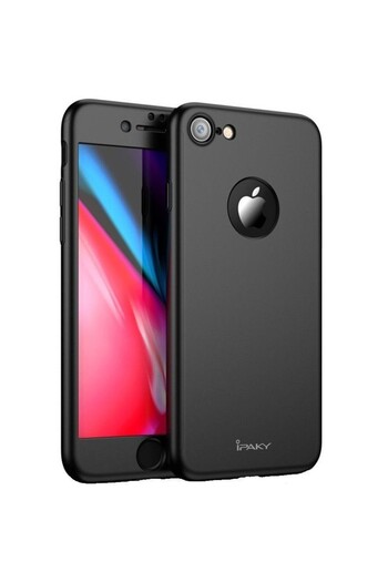 iPaky Husa Apple iPhone 8 Plus Full Cover 360 Negru + Folie Cadou