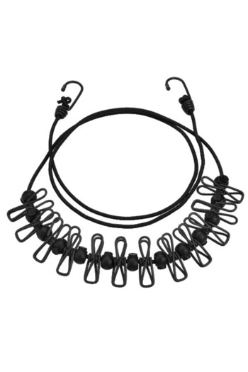 Flippy Sârmă de uscare, Flippy, Uscător de rufe portabil, 12 cleme incluse, Lungime 180 cm, Cablu din oțel PP, Negru