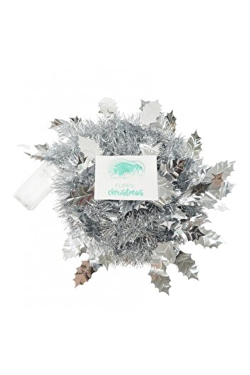 Flippy Christmas Tinsel with LED, Silver, Leaf Model, 2 m x 6 cm, PVC, Thread, Artificial,