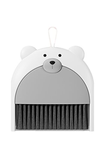 Flippy Broom and Dustpan Set, Flippy, For Office, PP, Bear Pattern, 23.5 x 18 cm, Grey