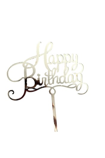Flippy Happy Birthday Cake Topper, Silver, 10 cm