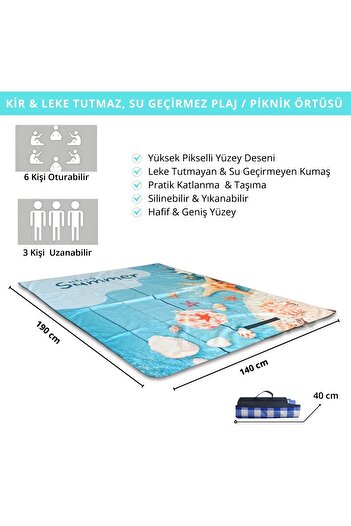 Genel Markalar Taşıma Çantalı Plaj Piknik Kamp İçin Kir Kum Tutmayan Su geçirmez Plaj Örtüsü Kamp Matı 140x190cm