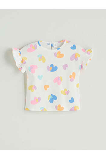 LC Waikiki Lcw Kids Ecru Heart Printed Girls Blouse and Shorts 2-Pack