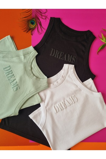 Demirsa Boutique تي شيرت نسائي ذو رقبة رسن مكون من 3 قطع باللون الأسود والأخضر والأبيض