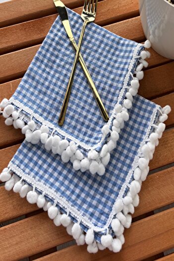 zarafet concept Șervețele cu pompon albastru 2 bucăți 35x35