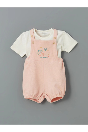 LC Waikiki Lcw Baby Pink Organic Fabric Baby Girl Salopet and T-Shirt 2-Pack