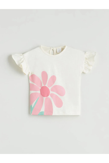 LC Waikiki Lcw baby beige floral girl baby blouse and shorts 2-piece set